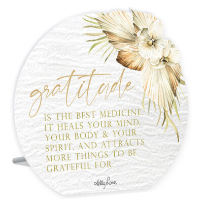 French Country Palomino Gratitude Round Wooden Standing Sign
