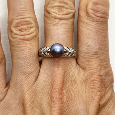 14k yellow gold diamond gray pearl ring leaf floral eBay