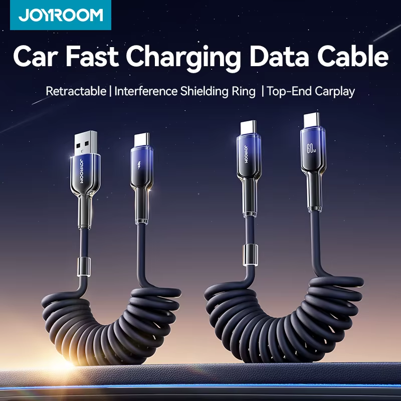 60W USB Type C Fast Charging Cable Spring Telescopic Car Charger Cable For iPhon