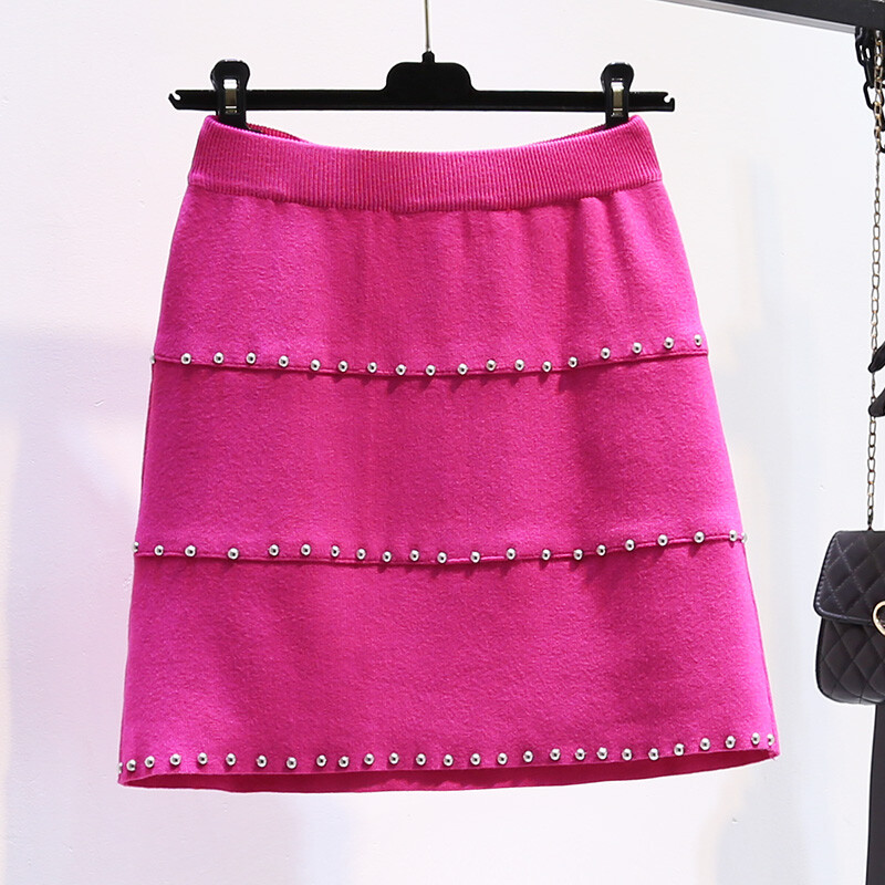 Ladies High Elastic Waist Knit Short Skirt Rivet Casual Dancewear Club Bar Party