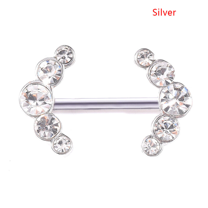 2PCS Women Stainless Steel Crystal Shields Bars Nipple Piercing Body