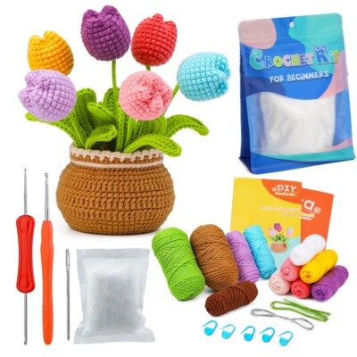 Handcrafts diy Crochet tulip flower doll Material  with tutorial gift ornaments