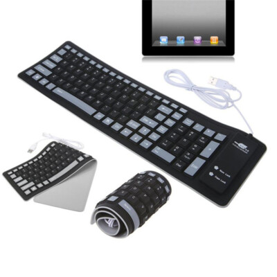 Wired Keyboard Foldable Silicone USB Flexible Waterproof Slim For PC