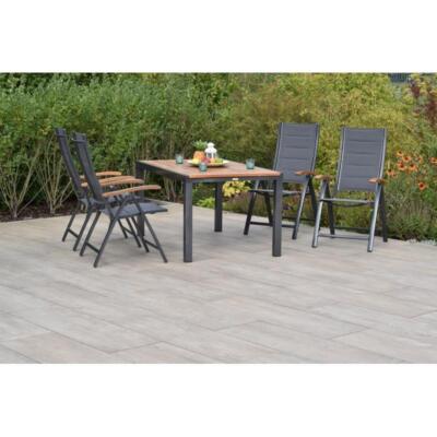 Merxx Gartenmöbel Paxos Set 5tlg 4 Klappsessel gepolstert graphit+1 Ausziehtisch