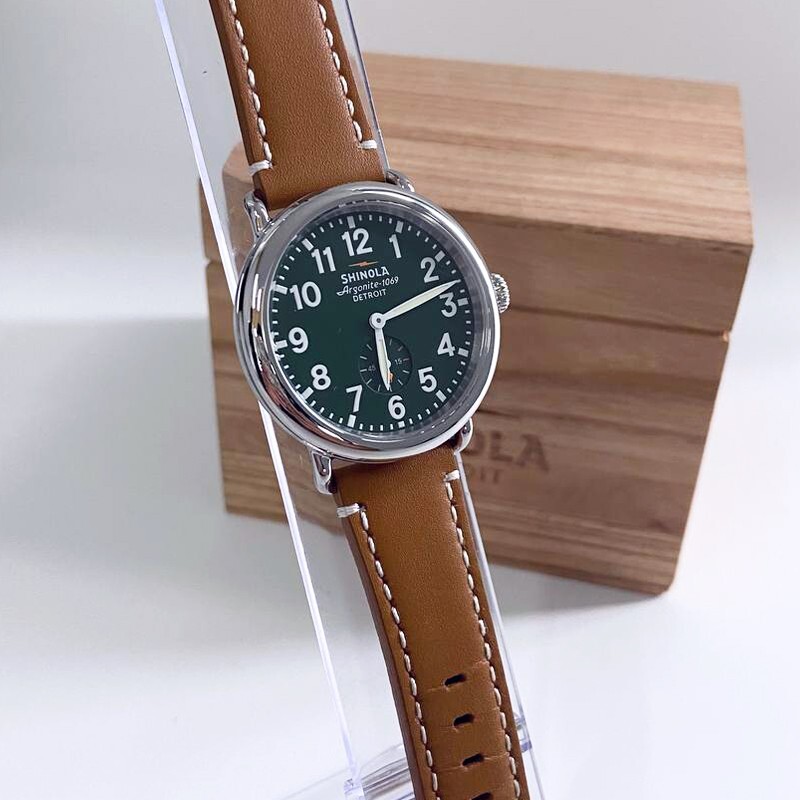 Pre-owned Shinola Classic  Runwell Green Dial With Tan Leather Strap Men Women Watch 41