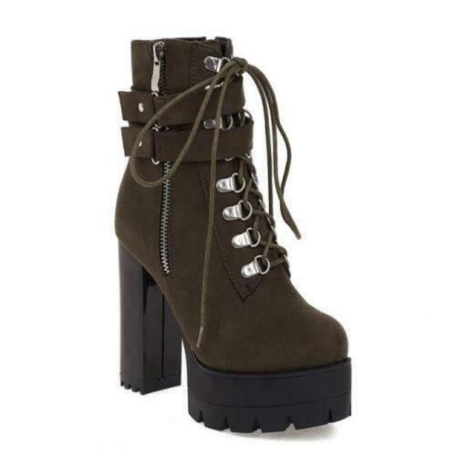 Women's Platform Ankle Boots Lace Up 11.5CM High Heel Shoes