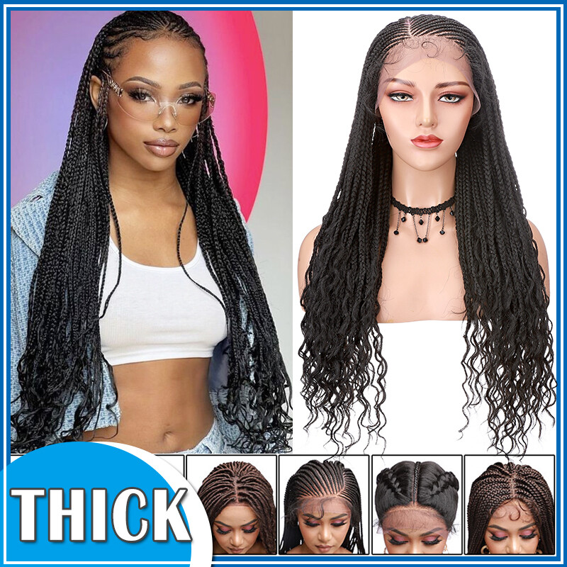 Real Thick Braided Lace Front Wigs Baby Hair Curly Straight Full Head Handmade