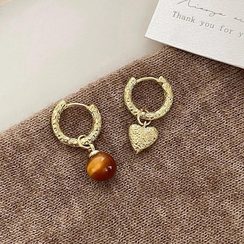 Vintage Brown Stone Zinc Alloy Heart Ball Drop Earrings for Women Gift