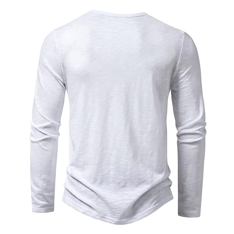 Men's Shirt Cotton Henley Neck T-Shirts Long Sleeve Casual Button Plain 25% OFF