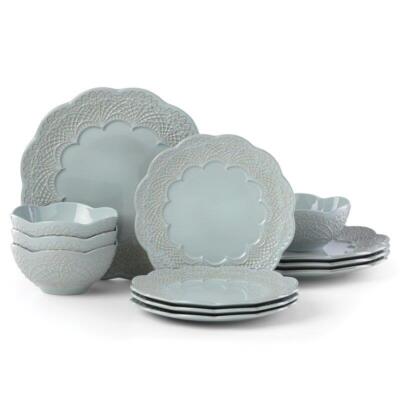 Blue Chelse Muse Blue Scallop 12 Piece Dinnerware Set, Servi