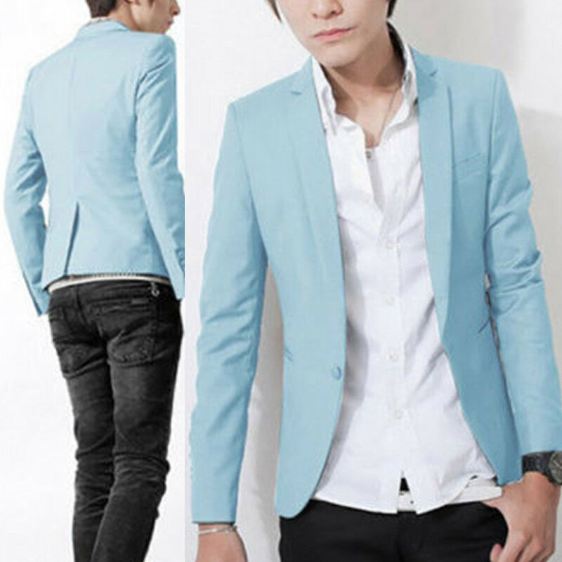 Men Formal Work Blazer Jacket Business Slim Fit One-Button Suit Coat Casual Tops