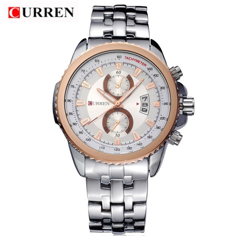 Orologio Polso Curren 8082 Uomo Analogico Quarzo Business Data Silver Oro lac