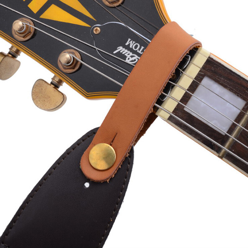 Leather Guitar Strap Holder Button Safe Lock Black for