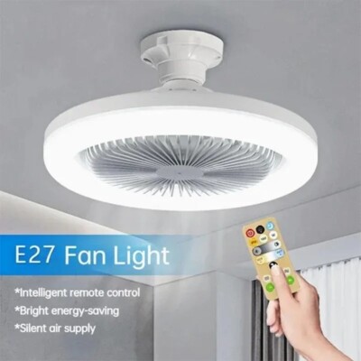 Fan For E27 Socket Light With Remote Ceiling Fan Adjustable Smart LED 3Speed AC