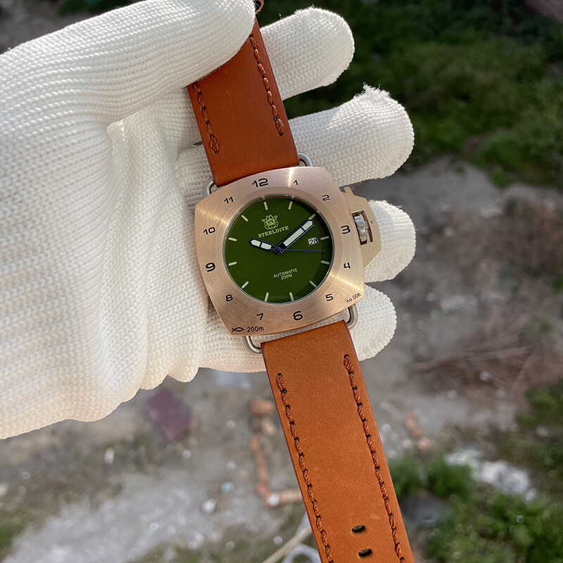 Pre-owned Steeldive Mens Diver Watches Bronze Men Automatic Watch 20bar Square Luminous