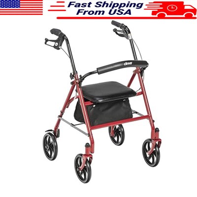4 Wheel Rollator Walker Adjustable Height Foldable Seat Storage 300 Lb Capacity