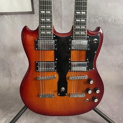 Vintage Sunburst Double Neck SG Electric Guitar Solid 12+6 Strings HH Pickups