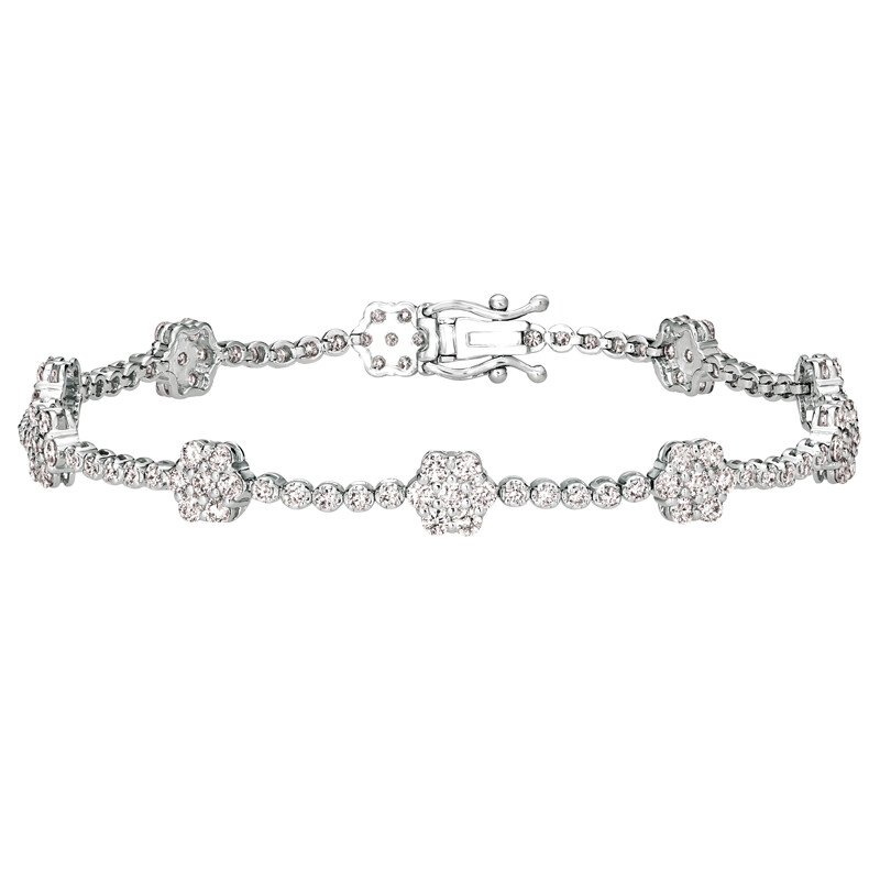 Pre-owned Morris 3.00 Carat Natural Diamond Flower Bracelet Si 14k White Gold 7''