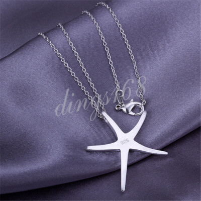 925 Sterling Silver Large Tarnish-Resistant Starfish Pendant+Necklace Chain Z140