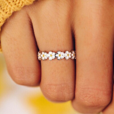 Pretty Flower 925 Silver Filled Rings Jewelry Women Anniversary Gifts Size 6-10