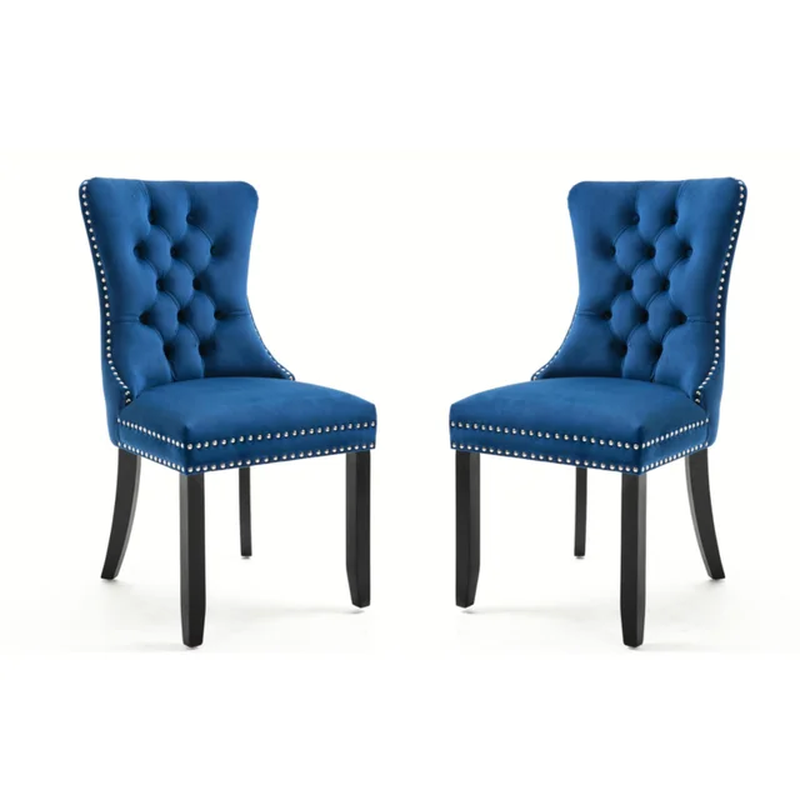 2PCS High-Grade Velvet Upholstered Dining Chair Tufted Solid Wood Living Room Ch