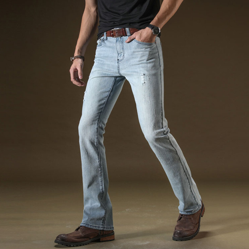 Men Stretch Denim Pants Slim Fit Bootcut Jeans Trouser