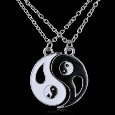 New 2Pcs Friendship Pendant Necklace Yin and Yang Best Friends Enamel Mens (Man And Woman Best Friends)