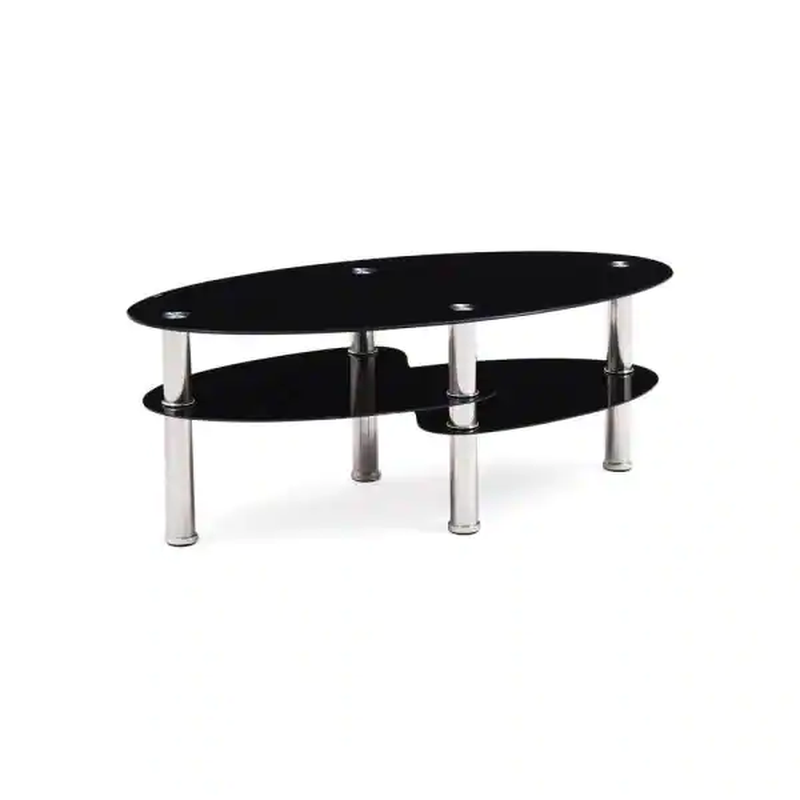 Coffee Table with Shelf 44-Inch Modern Large Oval Tempered G