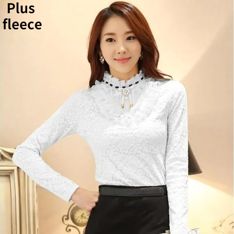 Damen Spitze Rüschen Rüsche Top Hemd Bluse Netz Blumenmuster Pullover Hohl Slim