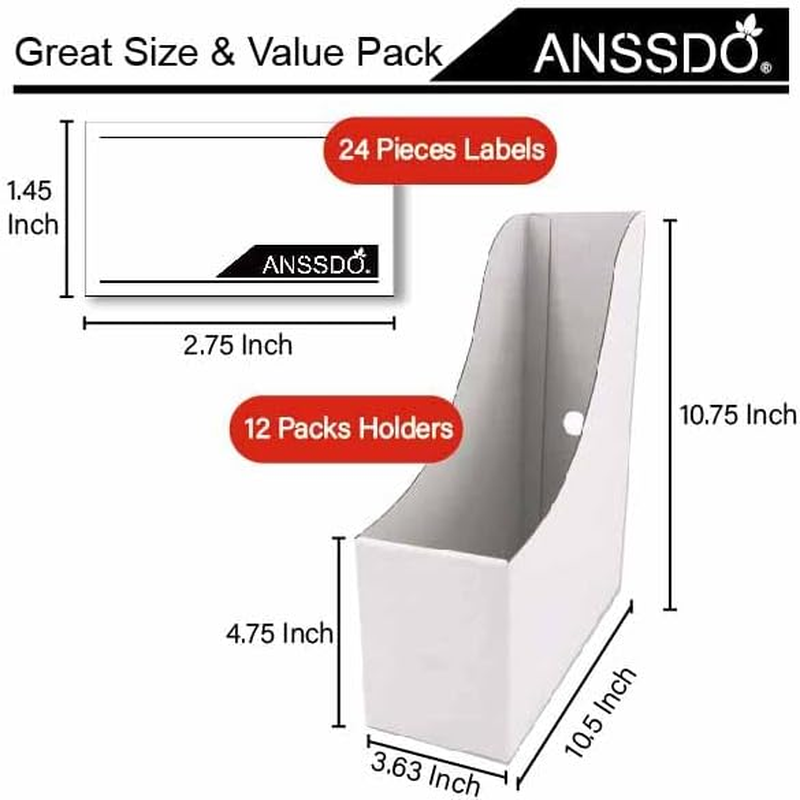 12 Pack White Cardboard Magazine Holder - Premium Magazine File Organizer, Large