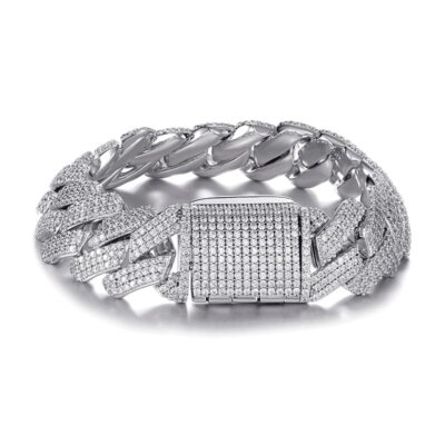 19MM 3AAA+ CZ Hop Hip Ice Out 3 Row Heavy Cuban Link Bracelets Real Gold Plated