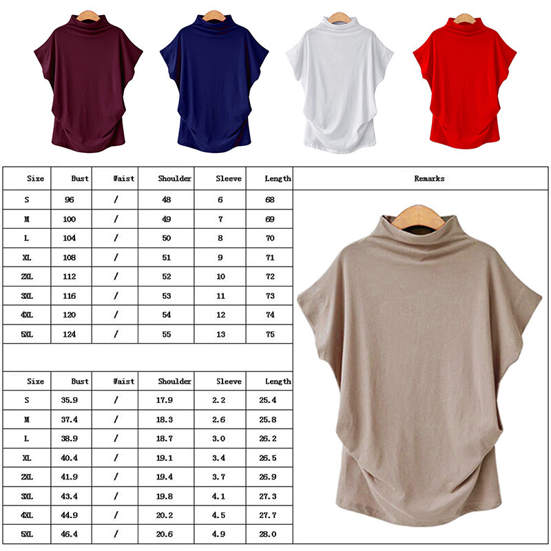 Ladies Sweatshirt Blouse Womens High Neck Loose Tops Mock Neck Batwing T-Shirt