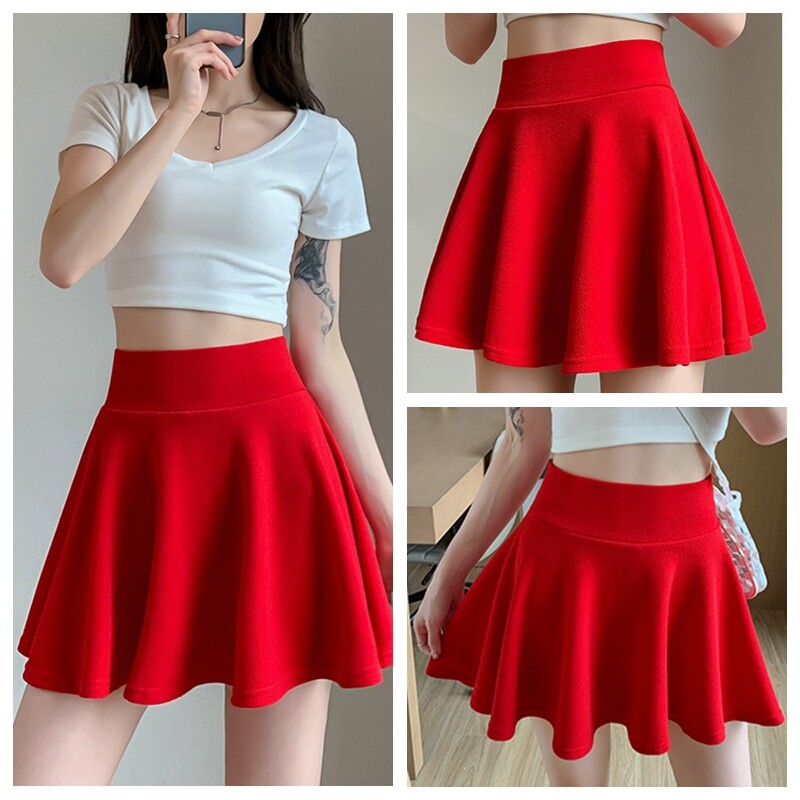 Lady Stretch Flared Pleated Mini Skater Skirt with Shorts