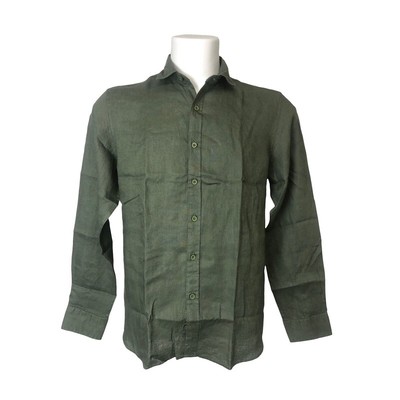 Shirt Of Linen Man Warren Wabber Military Green 100% Linen Slim Fit