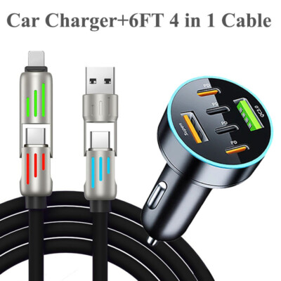 4 in 1 USB C Cable 240w Fast Charging & Data Sync Multi Silicone RGB Charge Cord