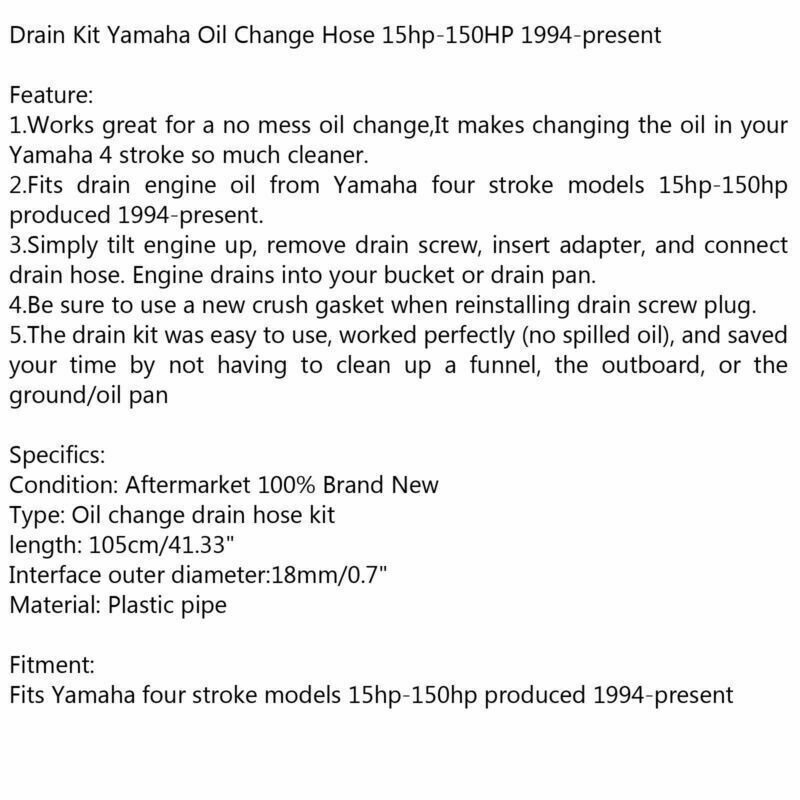 Drain Kit Fits Yamaha Outboard 4-Stroke 15 Hp-150 Hp 1994+ Oil Change Hose UN