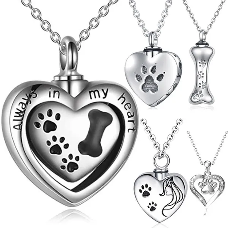 Footprint Jewelry Urn Necklace for Ashes Love Heart Pendant Bone Paw 