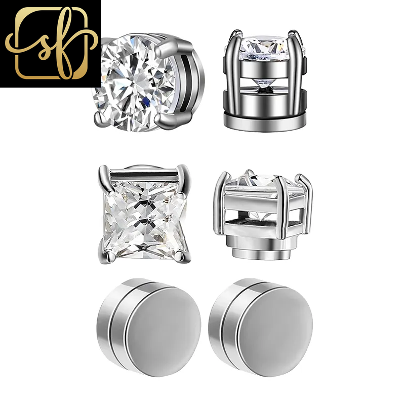 Crystal Strong Magnetic Ear Stud Clip Earrings for Men and Women Punk round Zircon Magnet Earrings Non Piercing Jewelry