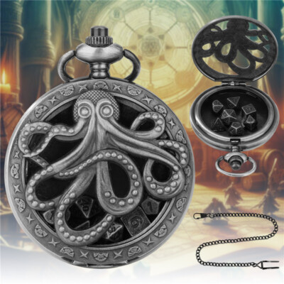 7pcs/Set Grey Metal Polyhedral Dices DND Role Playing Game in Octopus Pocket Box