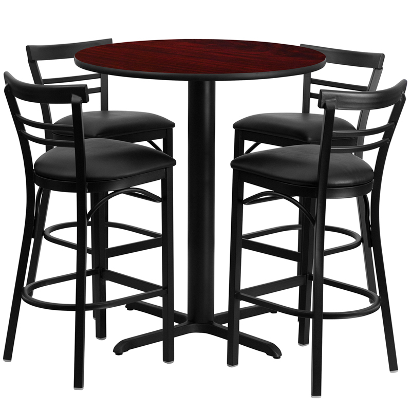 24 Round Mahogany Laminate Top Bar Height Restaurant Table Set W