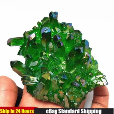 120g Big Natural Aura Green Quartz Crystal Druzy Geode Titanium Stone Cluster US