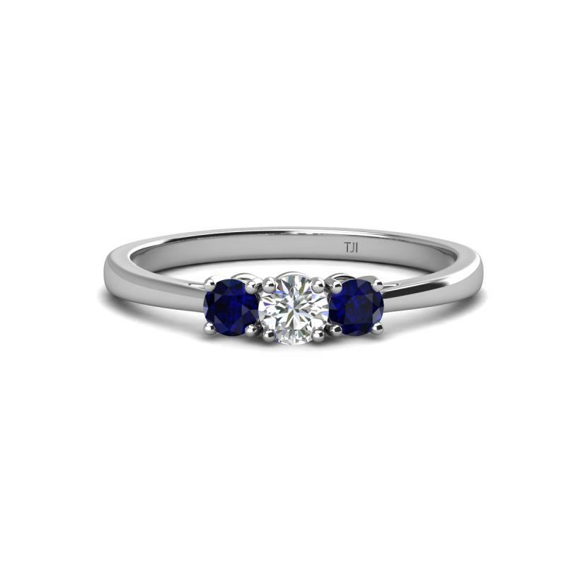 Pre-owned Trijewels Diamond & Blue Sapphire 1/2ct Women 3 Stone Engagement Ring In 14k Gold Jp:34896 In G - H