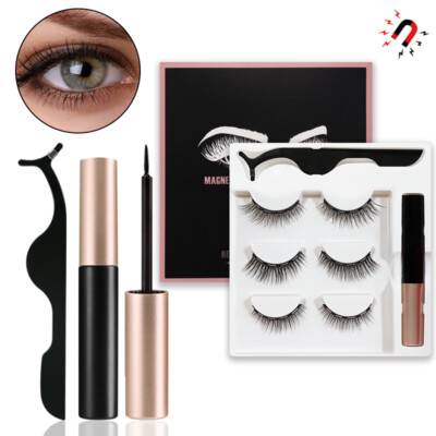 Natural Magnetic Eyelashes Eye liner Lashes Extension Liquid Eyeliner + Tweezer