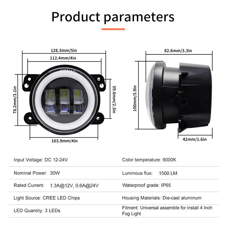 Pair 4 Inch Round LED Fog Lights Driving Lamps Halo for Jeep Wrangler JK TJ LJ
