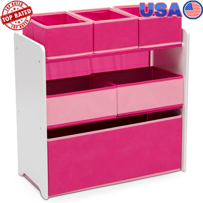 6 Bin Toy Organizer Storage Kids Fun Playroom Indoor Use Reusable Stickers