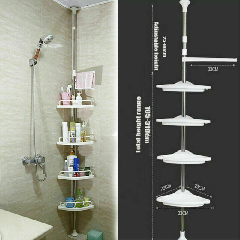 Details About Kitchen Bathroom Shower Hanging Corner 4tier Shelf Caddy Storage Rack Towel Rail