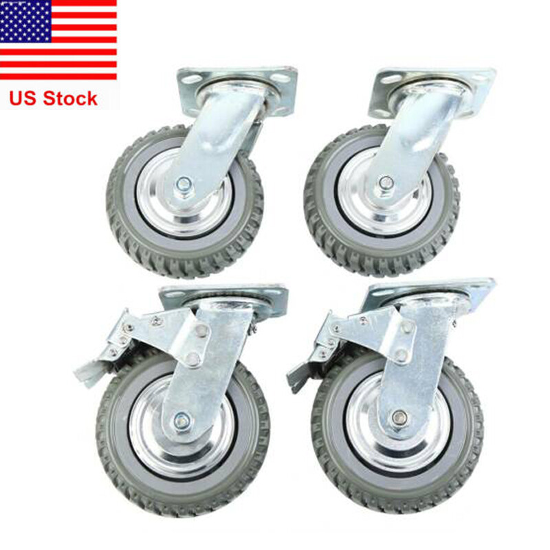 4pcs Heavy Duty Industrial Rubber Caster Wheels 6" 360&deg; Swi