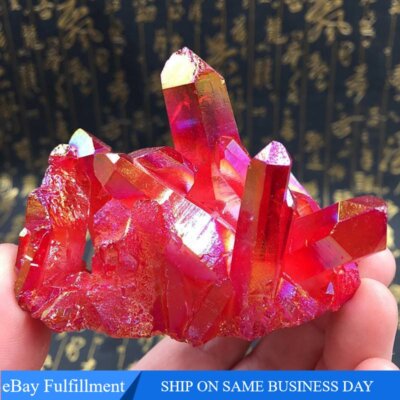 120g Natural Gemstone Red Aura Quartz Crystal Titanium Cluster VUG Specimen Rock