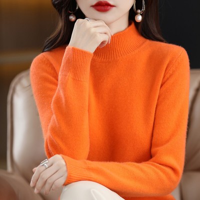 Woman Knit Sweater Slim Knitwear Mock Neck Jumper Tops Faux Cashmere Pullover