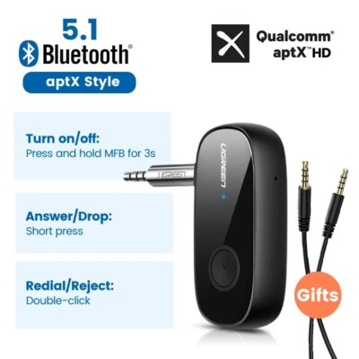 UGREEN Bluetooth Receiver 5.1 aptX 3.5mm HD AUX Jack Wireless Adapter For Car PC